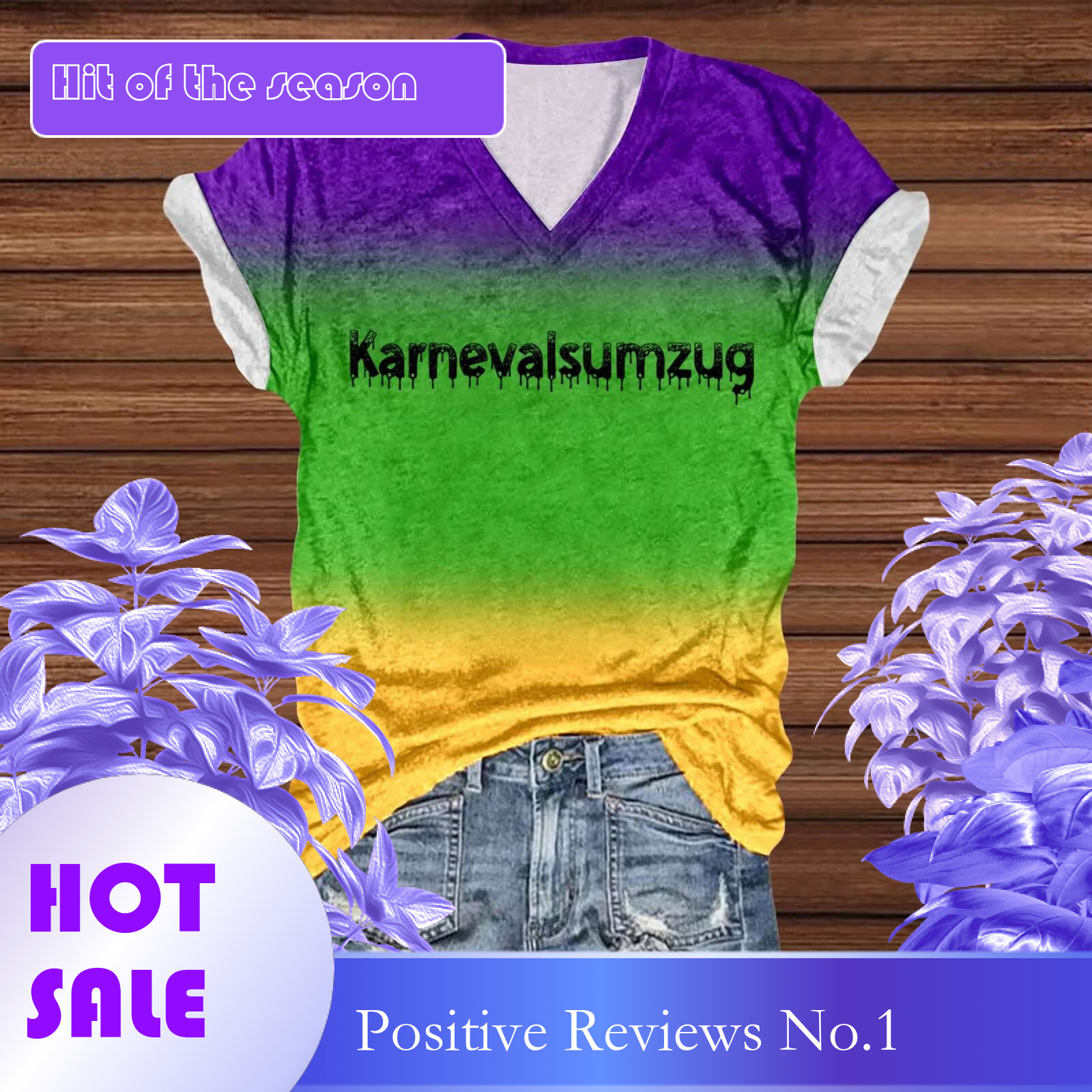 Dongdumaoyi New Tshirts Mardi Gras Carnival Purple Green Multi Color Women S V Neck Printed T Shirt Gradient Color Shirts For