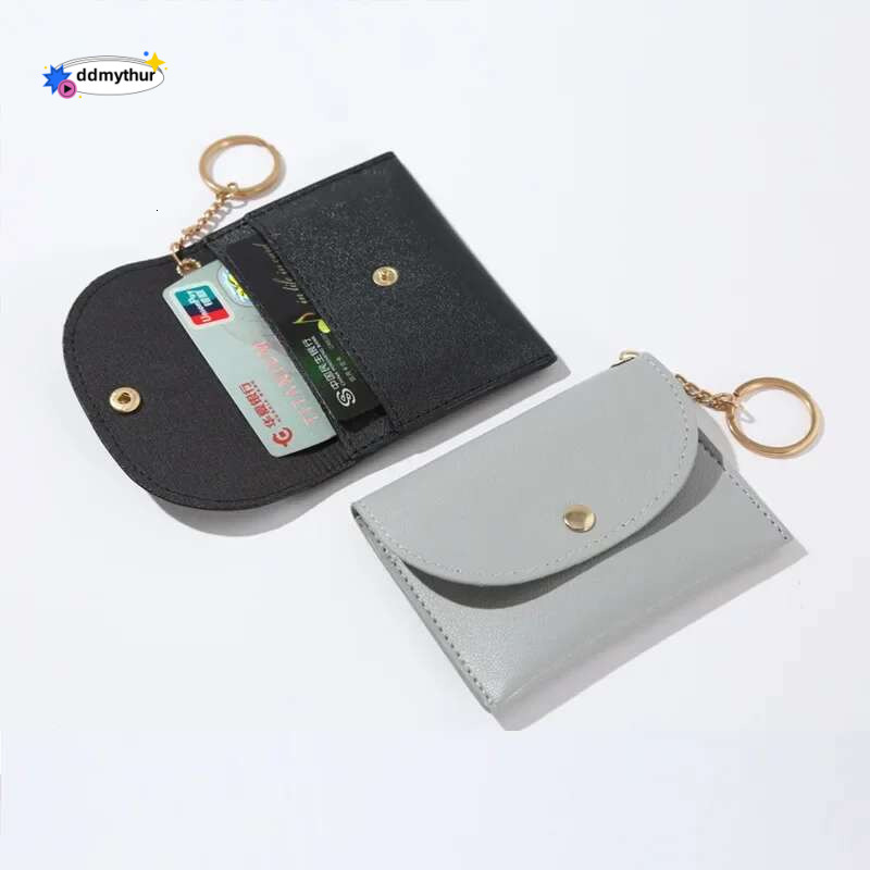 Fashion Women Coin Purse Leather Solid Color Vintage Short Wallet Metal Key Chain Ladies Girls Card Holder Clutch Bag ddmythur
