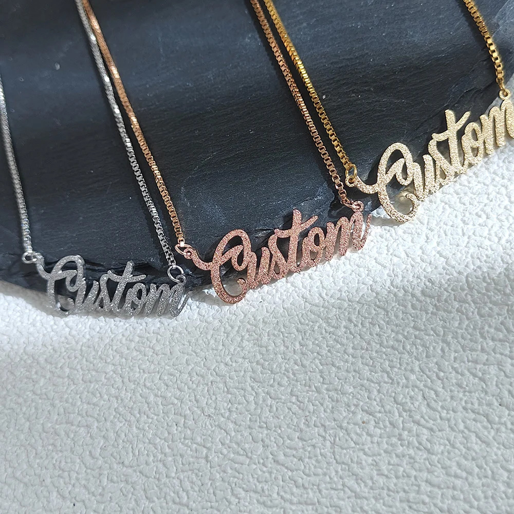 Personalized Custom Frosted Name Necklace for Women Charm Stainless Steel Customized Nameplate Pendant Necklace Fine Jewelry 250409