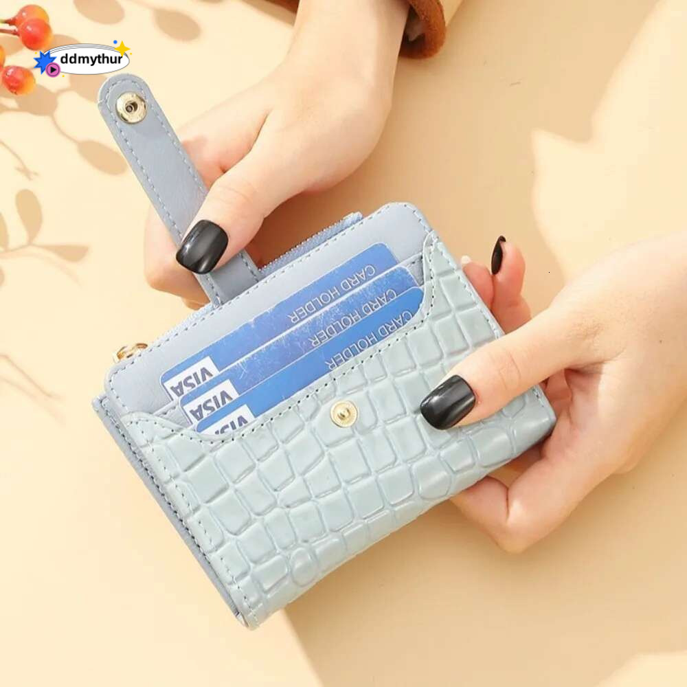 Multi-card Slots Short Wallet Fashion Leather Solid Color Clutch Crocodile Print Waterproof Card Bag Women ddmythur