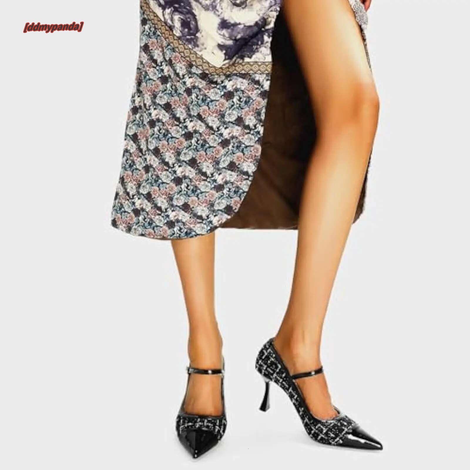 Elegant Women's Kitten Heels: Mary Jane Pumps with Pearl Buckle, Glitter Strap, and Patent Pointed Toe Suitable for Formal Eve ddmypanda