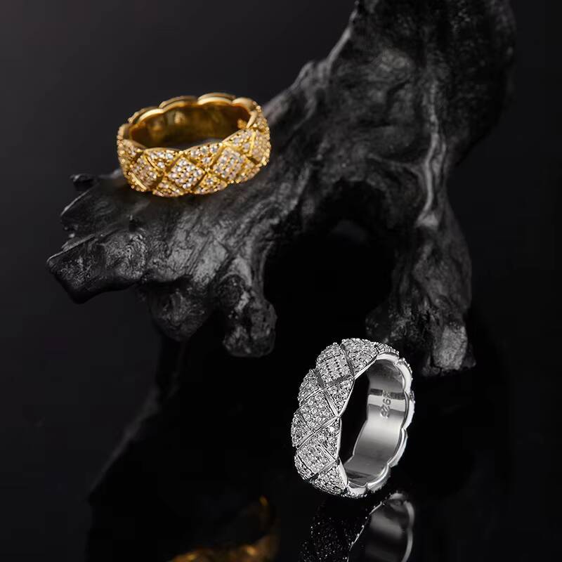 Cuban Moissanite Ring S925 Silver Gold Plated GRA Certified Moissanite Pass Diamond Test Hip Men Moissanite Ring