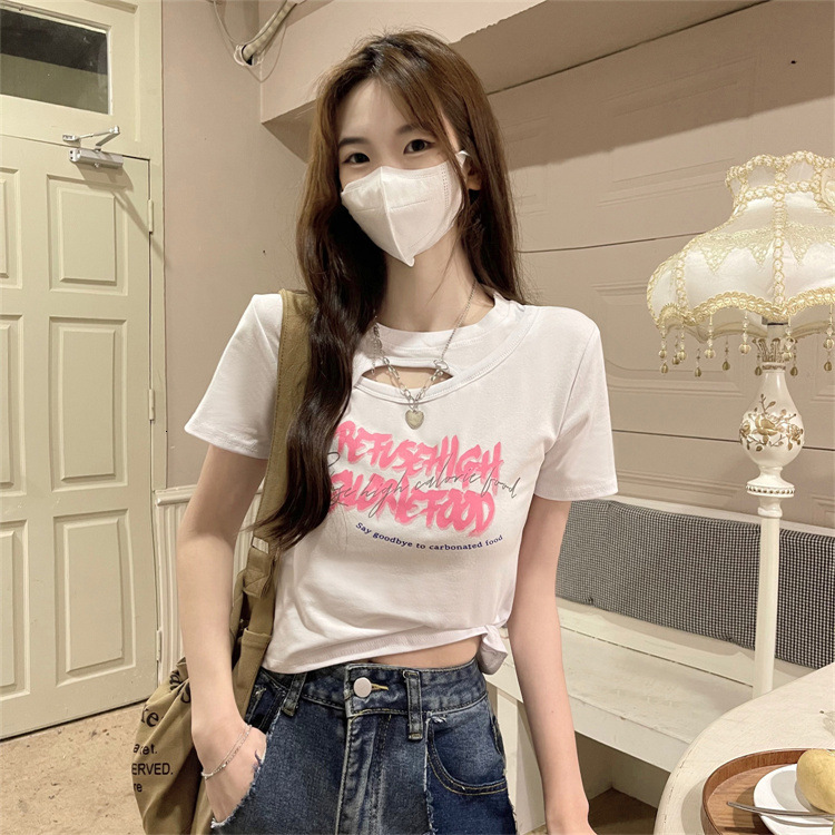 2025S Designer Women S T Shirt American Spicy Girl Hollow T Shirt Women S Summer New Design Sense Slim Fit Short Sleeve Student Top