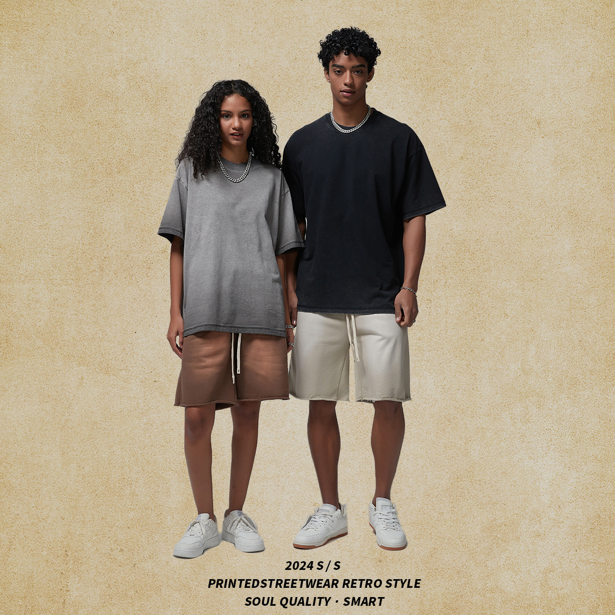 2025 Spring/Summer New Product 275g Reverse Stir fried Color Doing Old Wash Water T-shirt American Trendy Brand Grinding Edge Men's Short Sleeve