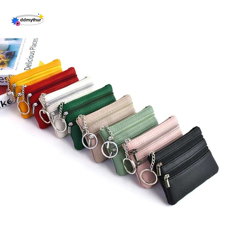 1Pc Various Styles Leather Women's 3 Zippers Coin Wallet Keychain Card Cash Holder Change Purse ddmythur