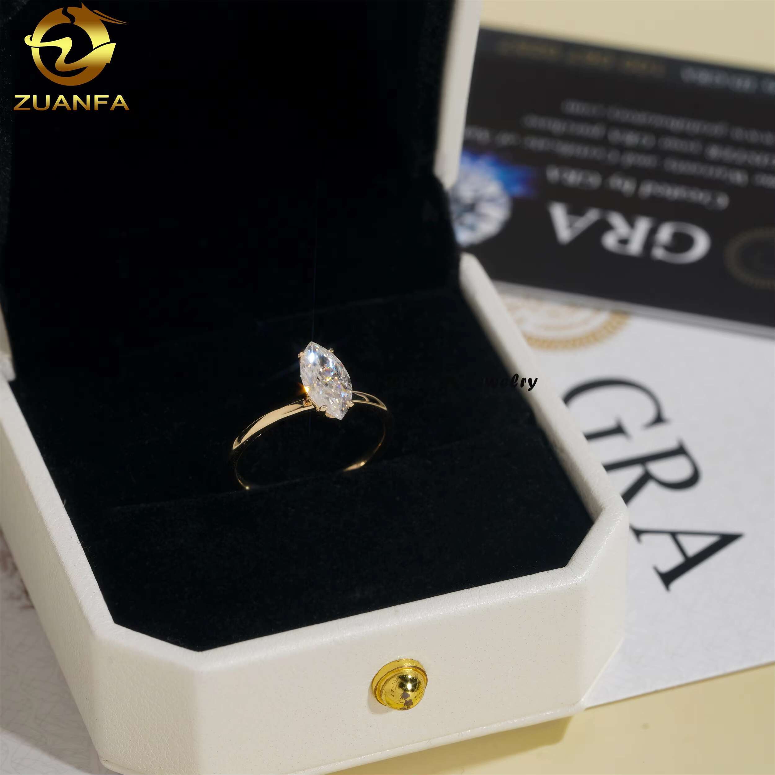 New Fashion Marquise Cut Moissanite Diamond 14k Solid Gold Womens 1ct Solitaire Engagement Ring