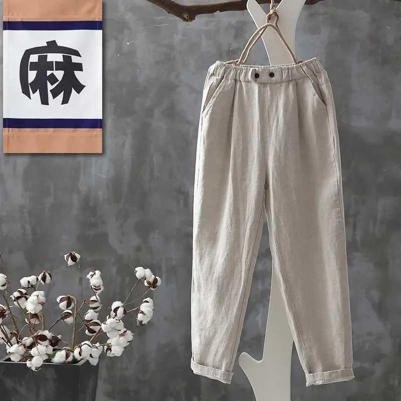 Womens high waisted casual Trouser womens loose oversized 4XL carrot pants summer ultra-thin cotton linen wide leg pantsXJ250403