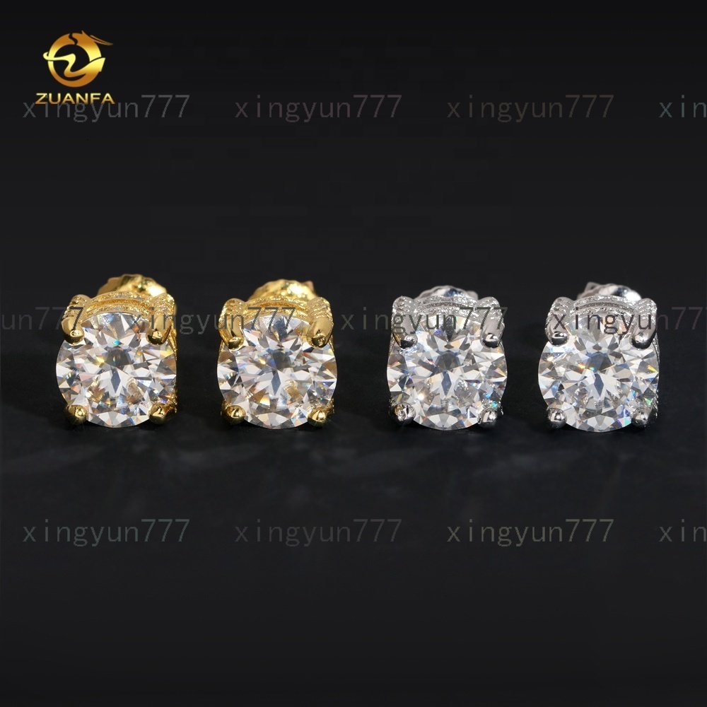 Hip Hop High Quality Iced Out 2ct Diamond Stud 925 Silver VVS Moissanite Earrings for Men