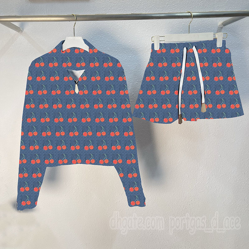 Luxury Cherry Denim Jacket Set For Women Designer Mini Skirts Sporty Casual Daily Street Style Jeans Coat Outfit