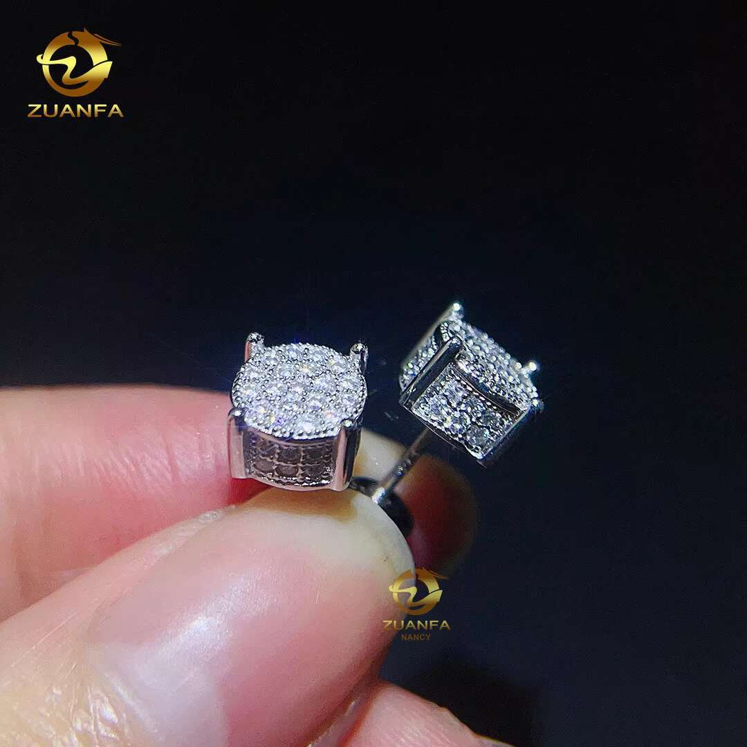 Hip Hop Jewelry Pass Diamond Tester High Quality Mens Earring 10k Solid Gold Moissanite Ear Studs Earrings