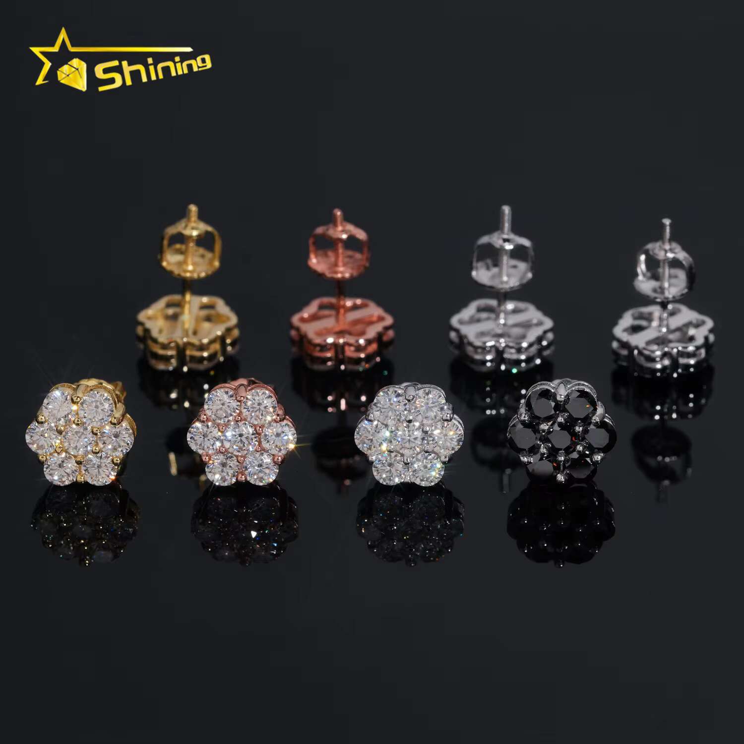 Hip Hop Popular Cluster Stud Earrings Moissanite GRA Certificated Screw Back Flower Earrings Women Silver 925 Earrings