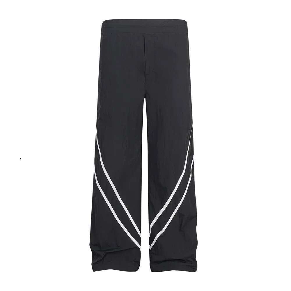 Contrast Spliced Pants Mens High Street Straight Wide Leg Elastic Waist Loose Trousers Men