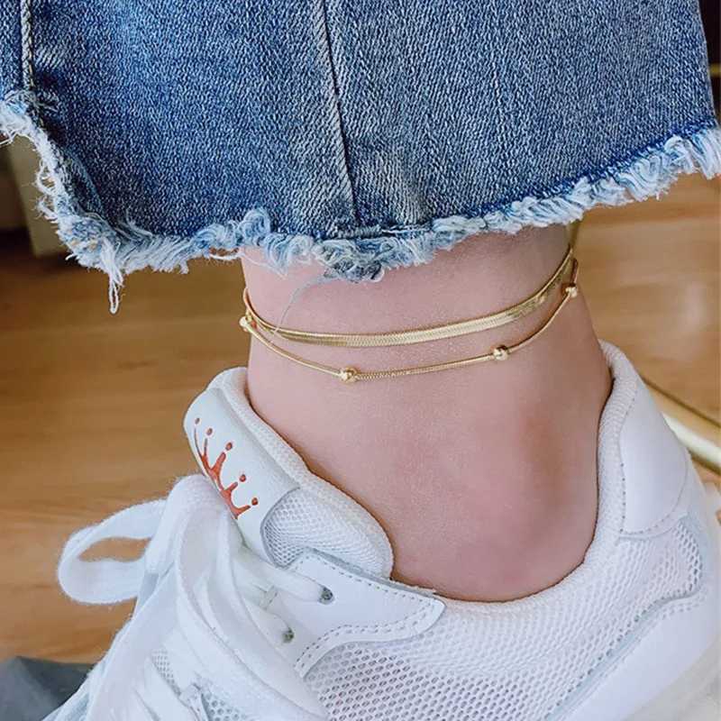 316L Stainless Steel Gold Color Double-Layer Anklets For Women Girl New Trend Leg Chain Waterproof Jewelry Gift Party Z250408