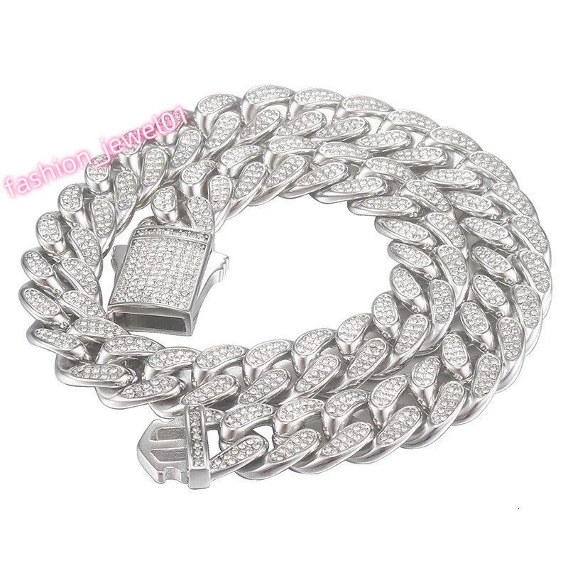16mm wide Stainless Steel Bling Iced Out Round Cuban Miami Link Chain Necklaces for Men Hip Hop Rapper Jewelry Never Fade