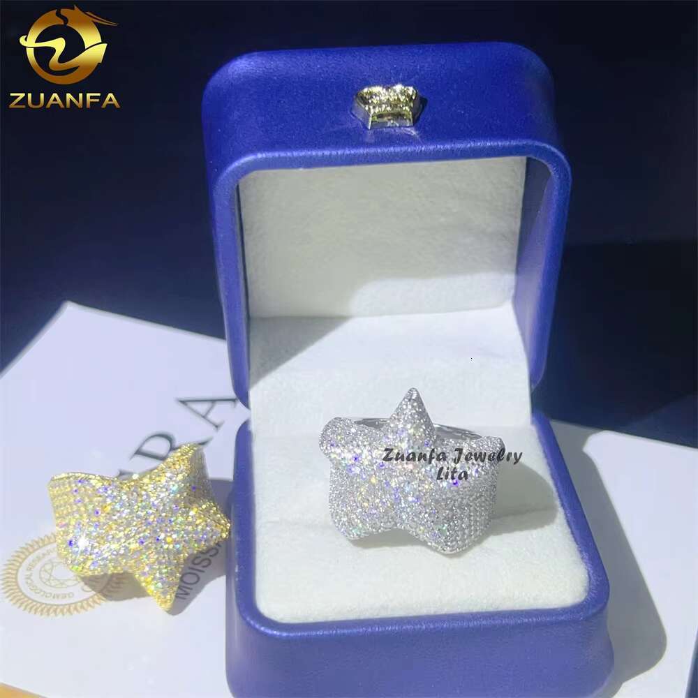 Drop Shipping Wholesale Price Gra Certificate Star Ring Hip Hop Mens 925 Sterling Silver Moissanite Rings