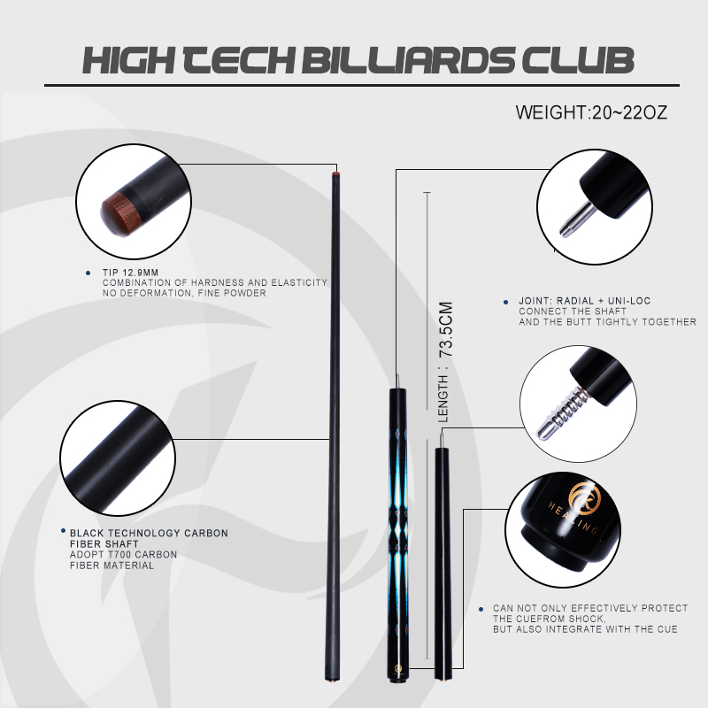 Carbon Fiber Pool Cue Stick, Billiard Cue Stick, 58 Inches, 147cm, 21 Ounces, 12.9mm Tip, 4/3 Professional Pool Sticks Low Deflection Ultra-Smooth Eas