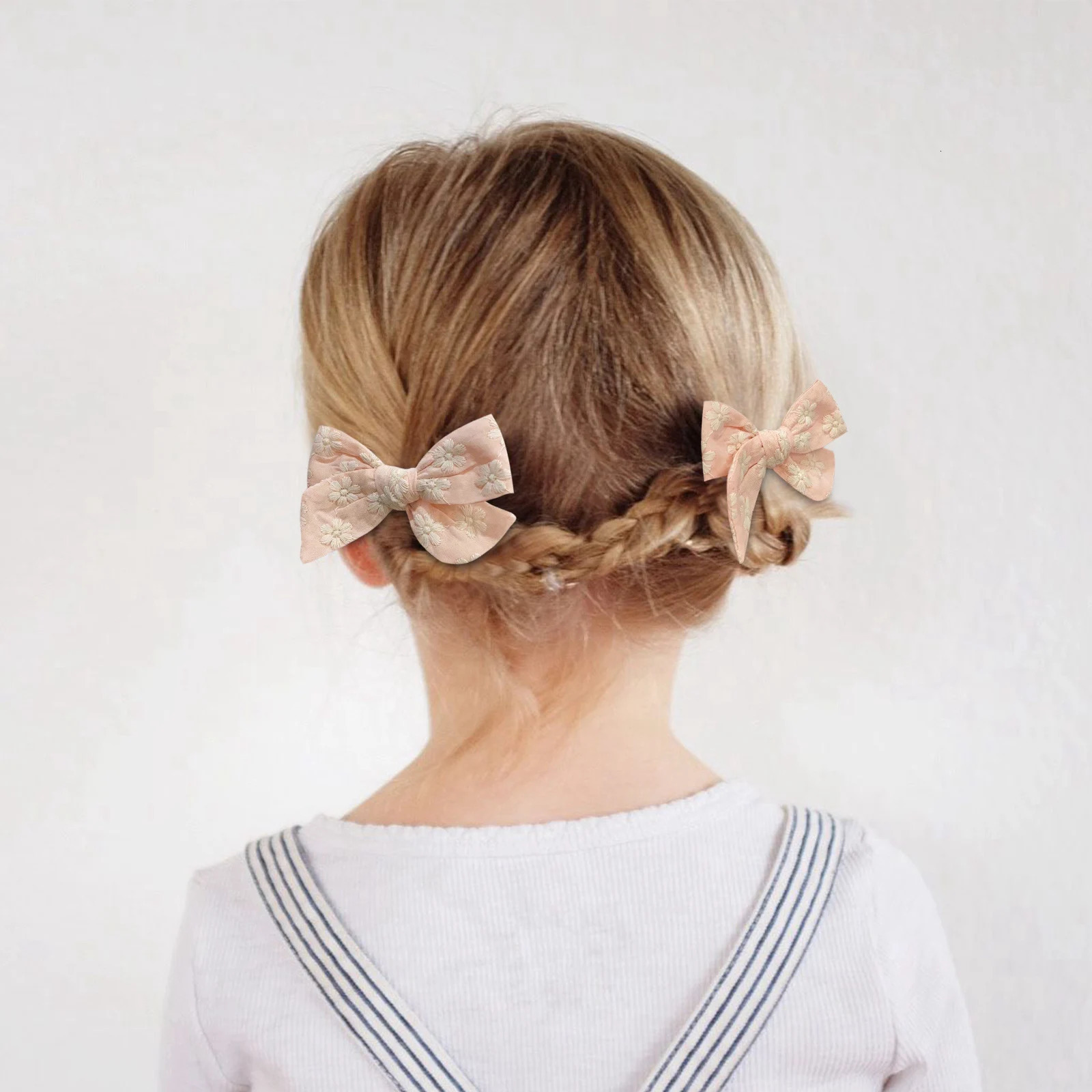 Sweet floral printed bow hair clip suitable for cute baby girls cotton bow hair bucket headband childrens hair accessories 250409