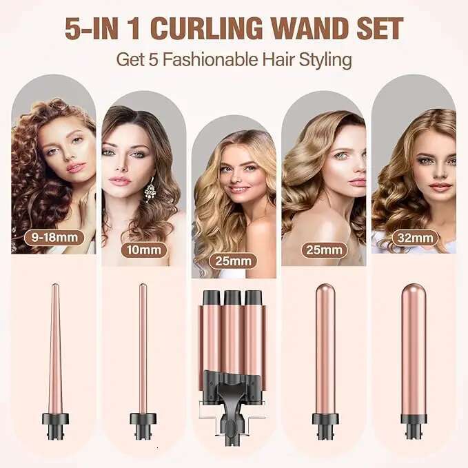 BESTOPE PRO Waver Iron - 3 Barrel Crimper Iron, 5 In 1 Curg Set, Fast Heating Up Hair Wand With 2 Clips, Cr