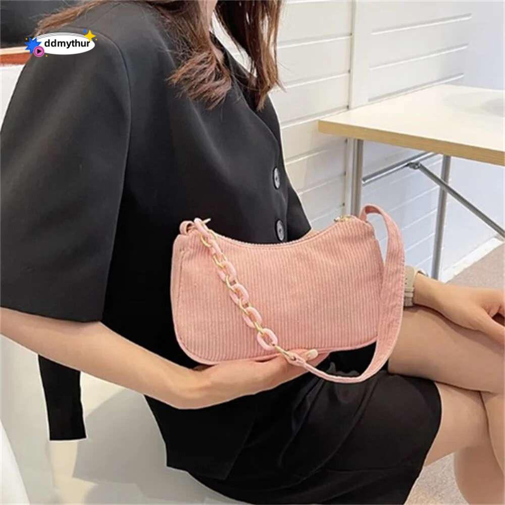 Fashion Vintage Handbags Women Autumn Winter Corduroy Underarm Bag Zipper Shoulder Small Bags Female Soft Casual Clutch Handbag ddmythur