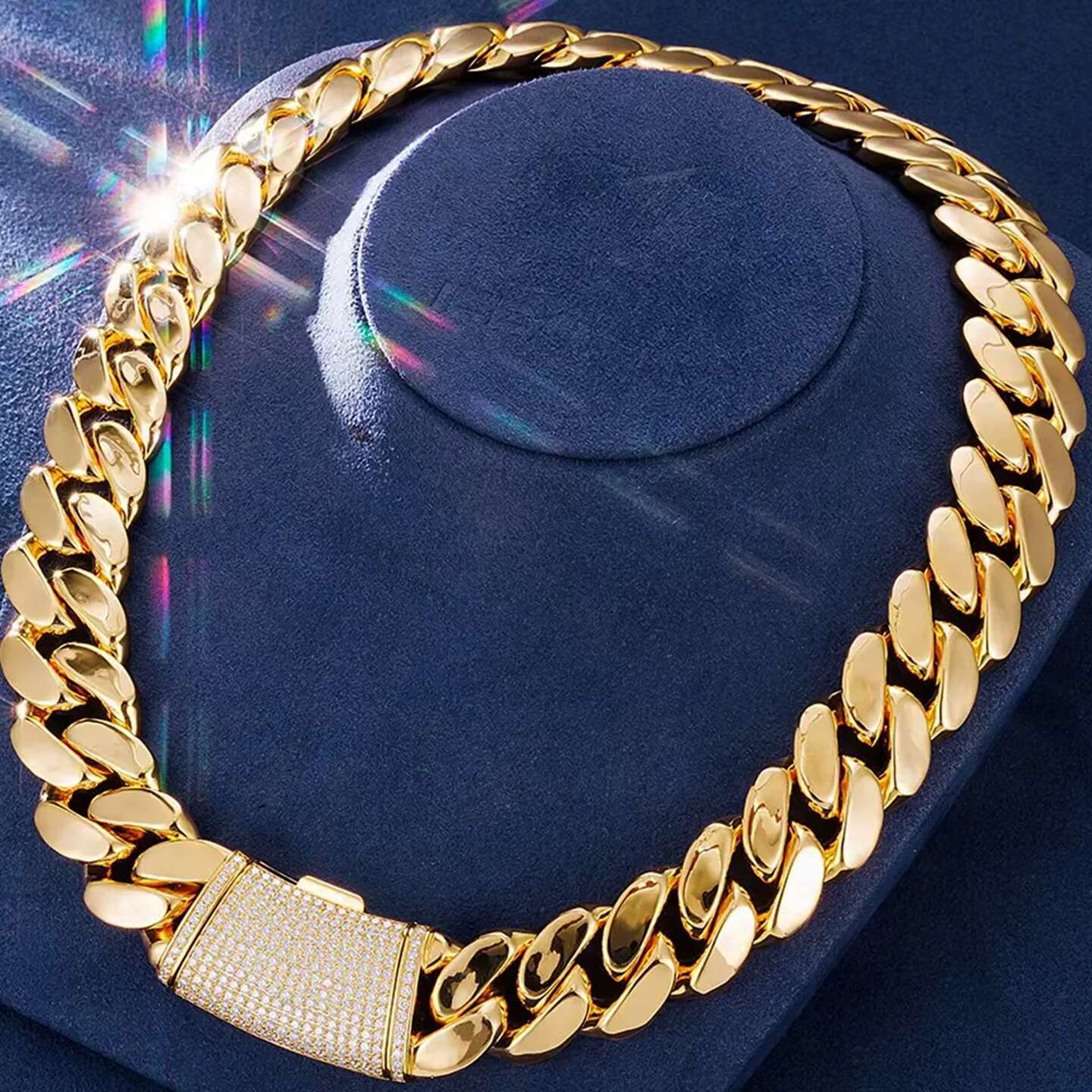 All Size 8mm 10mm 18mm Cuban Link Chain Plain 925 Silver Moissanite Clasp 18K Gold Plated Miami Cuban Link
