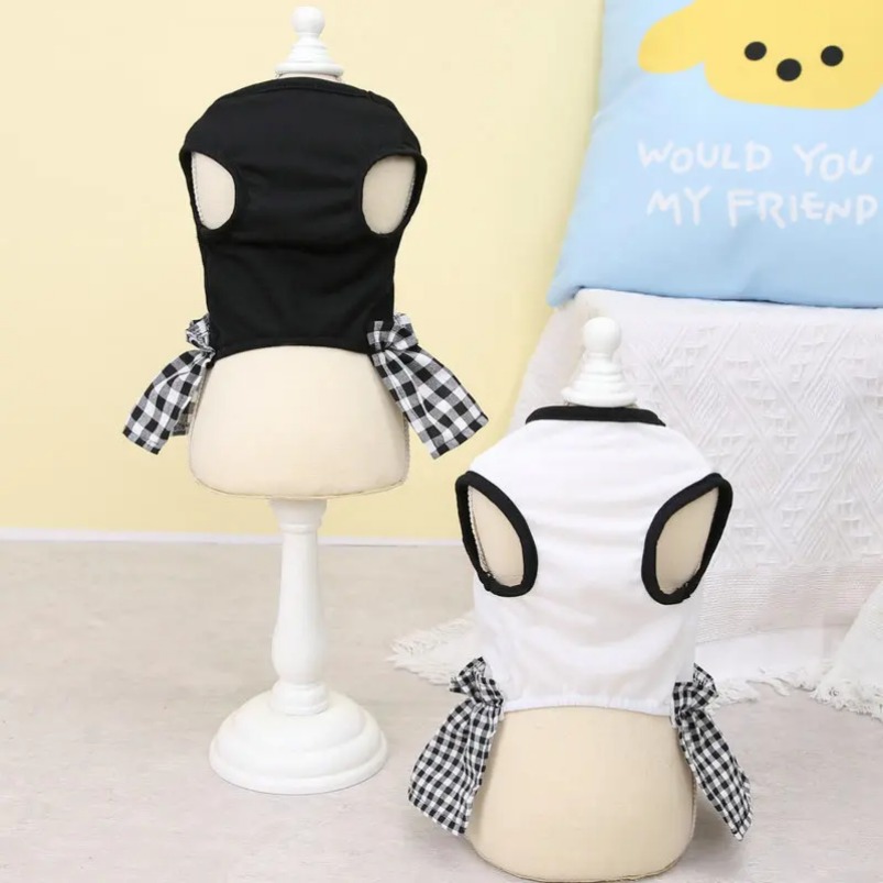 Soft Puppy Summer Outfit - White & Black Plaid Dress for Dogs like Chihuahuas and Bulldogs