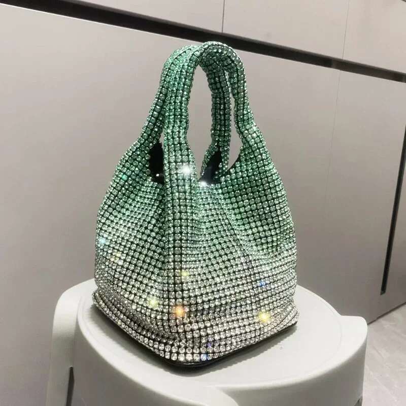 Shiny Crystal Bucket Shoulder Rhie Handmade Purses And Handbags Designer Evening Clutch Bag Purse