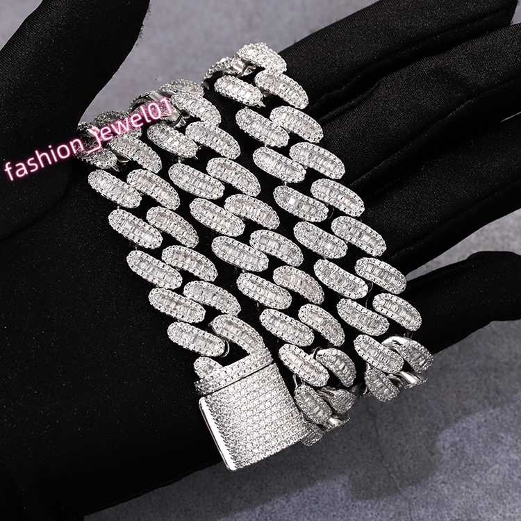 Baguette Diamond 16mm Wide Gold Plated Silver Cuban Chain Necklace Vvs Moissanite Cuban for Man Necklace Link Chain