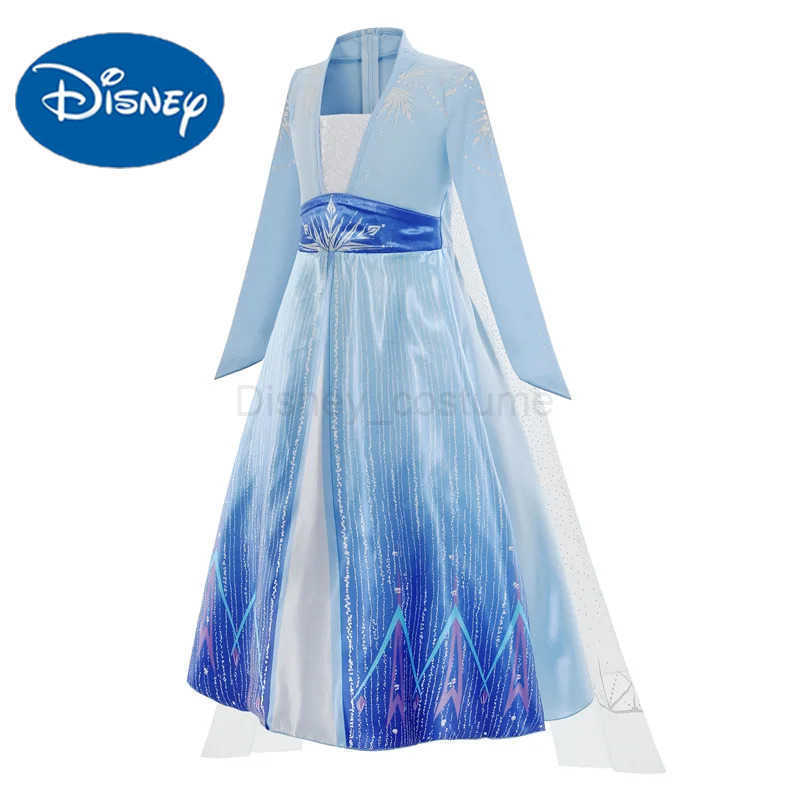Disney Elsa Girls Birthday Party Dress Blue Long Sleeve Carnival Dress Childrens Princess Dress X2504081