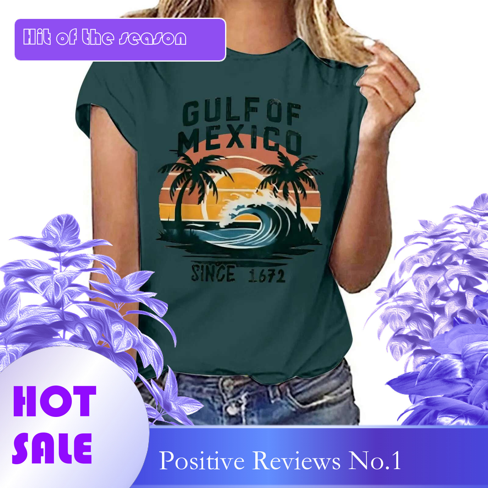 Dongdumaoyi Gulf Of Mexico Since T Shirt For Women S Letter Print Crew Neck Short Sleeve Tee Tops Female Clothes Shirt