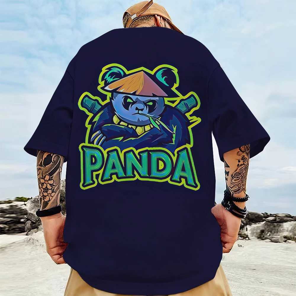 New Trend Mens T-shirt 3D Panda Back Printed Mens Street Hip Hop T-shirt Extra Large Mens T-shirt Half Sleeve TopXJ250409