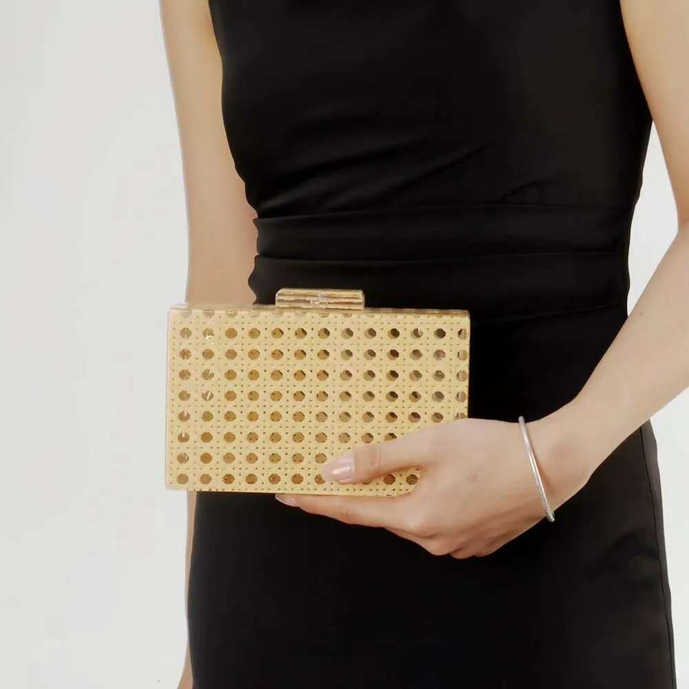 Women Rattan Acrylic Box Cane Evening Clutch Wedding Party Purses Summer Wicker Handbags Designer High Quality Women's Bag