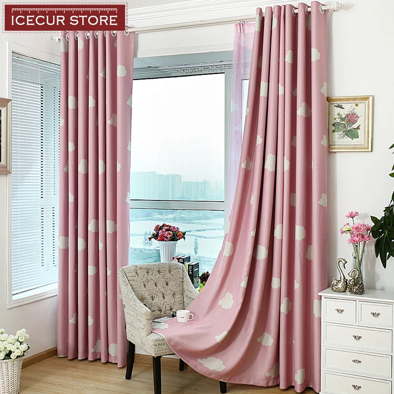 ICECUR Korean style cartoon childrens blackout curtains with white cloud printing for childrens bedrooms living rooms girls rooms curtains 250409