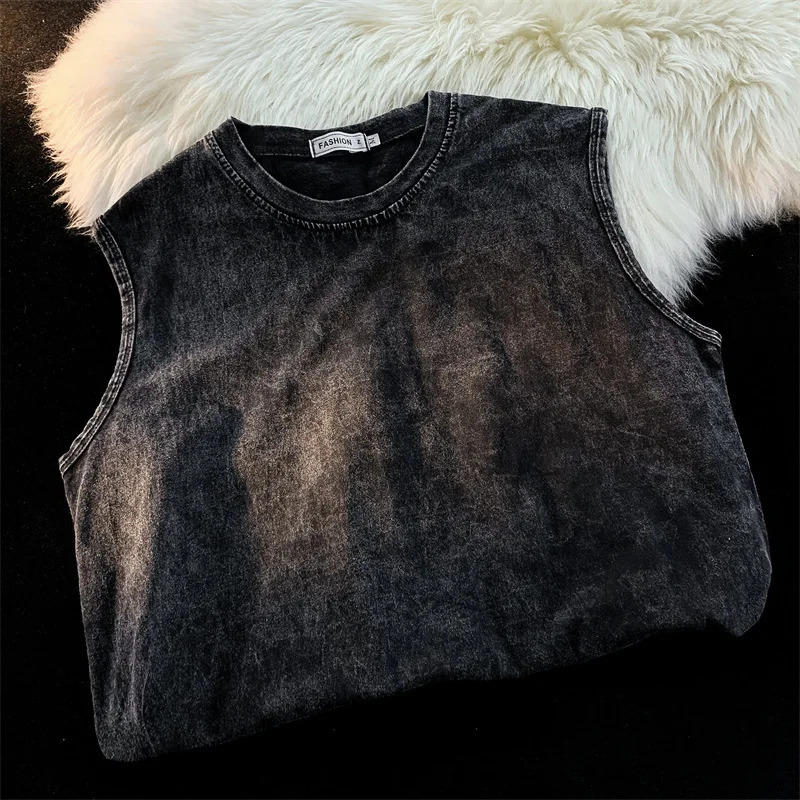 Mens Vintage Tank Tops Summer Sleeveless T-Shirts For Men Washed Vest Streetwear Oversized Vest Tees Clothing 250409
