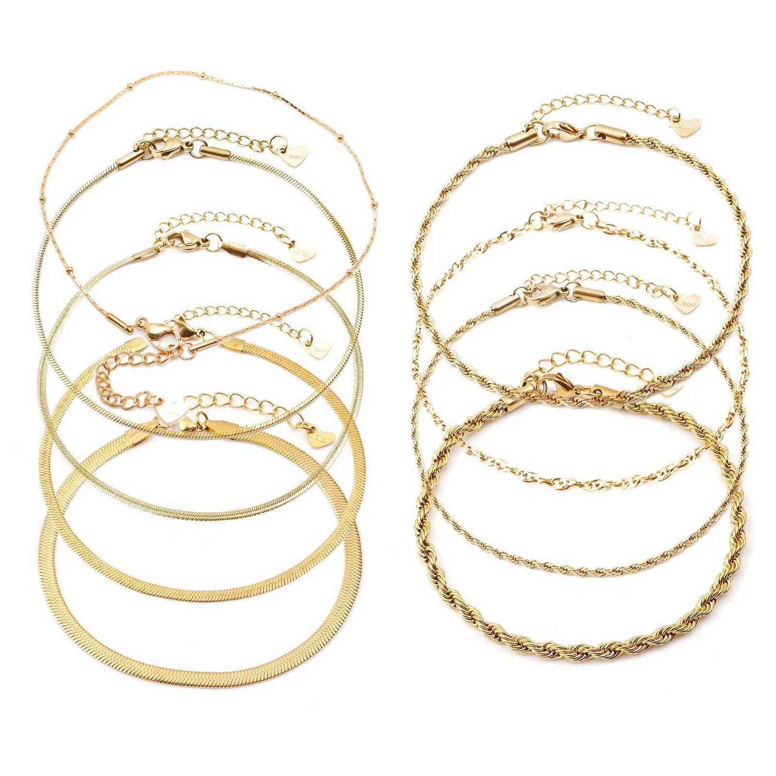 Fashion Stainless Steel Link Chain Anklet Gold Color Bracelet For Women Barefoot Beach Leg Chain Summer Jewelry Gift 23.5cm long Z250408