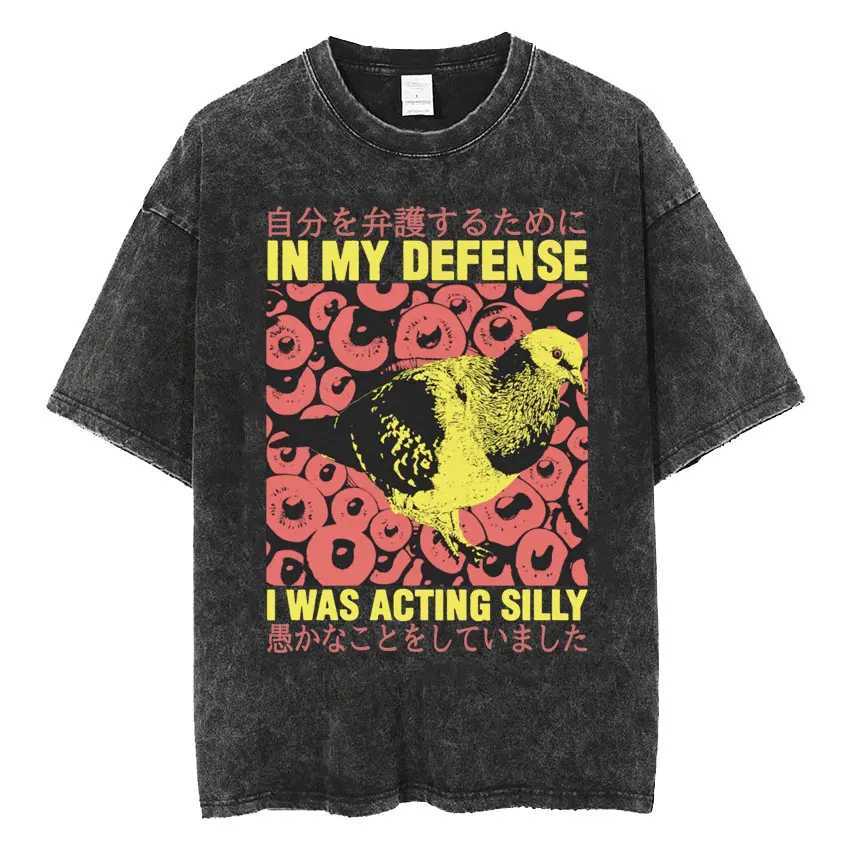 Terror will never end but I still have silly T-shirts with fun Japanese style frog retro wash T-shirts for mens oversized T-shirtsXJ250409