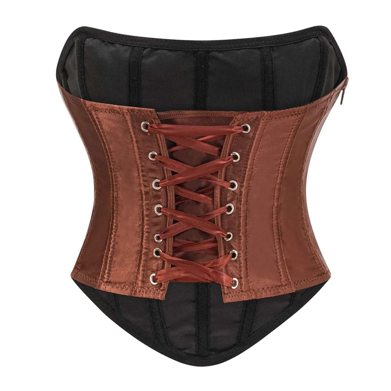 Dongdumaoyi Sleeveless Off Shoulder Sexy Corset Crop Tops Vest Female Underwear Backless Bustier Top Gothic Satin Zipper Et Women S Tight Underwear