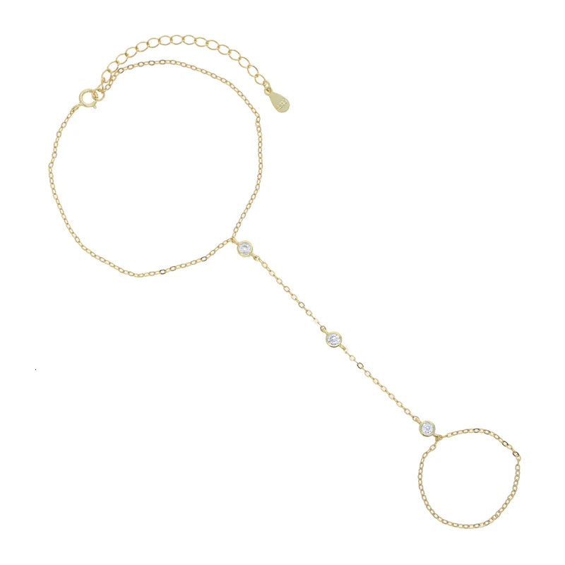 925 Sterling silver Fine Jewelry Geometric Round Bezel CZ Sparking Women Hand Chain Bracelet 250408