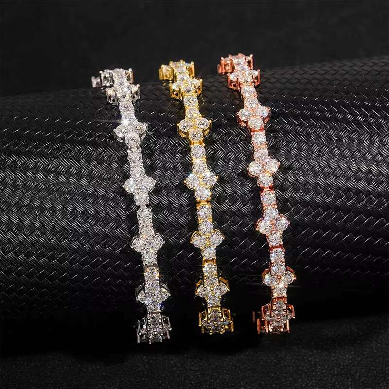 New Arrival 925 Sterling Silver Iced Hip Hop Jewelry VVS Moissanite Diamond Cross Tennis Chain Bracelet for Men and Women