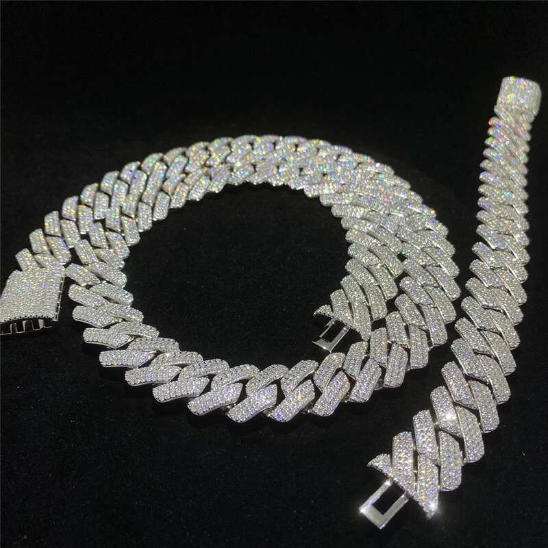 18mm 20mm Moissanite Iced Out Diamond Cuban Chain Necklace 925 Sterling Silver Hip Hop Necklace Miami Cuban Link Chain