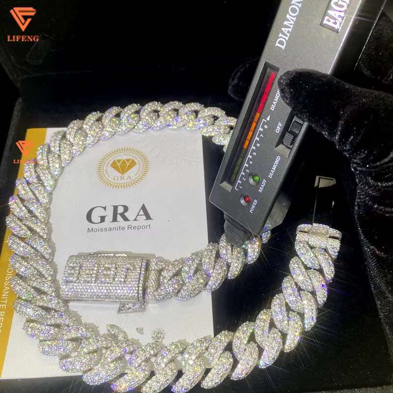 20mm Design Hip Hop Cuban Chain Iced Out 925 Sterling Silver Moissanite Cuban Chain Custom Letter Clasp Fashion Jewelry Necklace