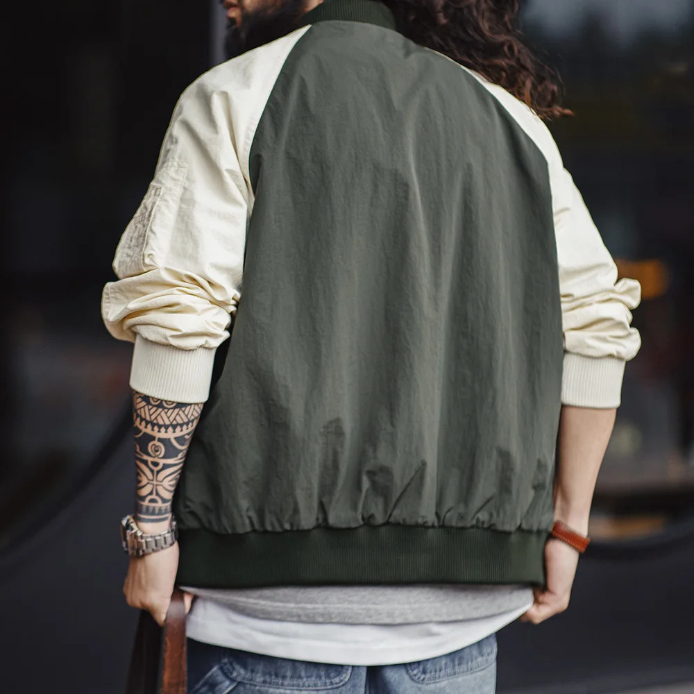 Maden retro contrasting color MA1 bomber jacket short zipper pocket baseball mens spring and autumn casual 250409