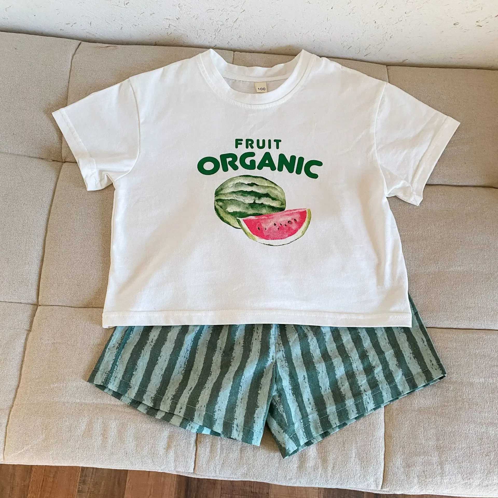 5511 childrens clothing 2025 summer new cotton stripe baby girl hanging dress or boy suit brother sisters clothing S2548