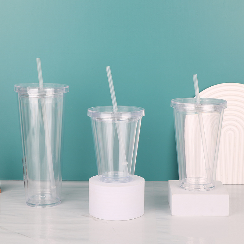 12oz 16oz 24oz snow globe acrylic tumblers double walled pre-drilled plastic cups with lid straw DIY clear drinking beverage cup customize logo