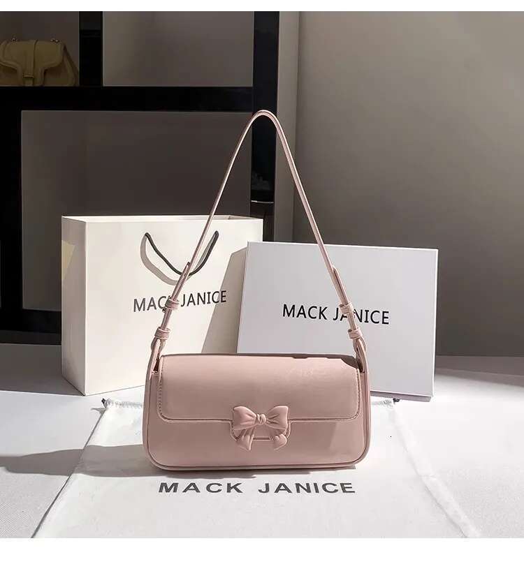 Summer New Fashion Women's Handbag Pink Bow Knot Square Textured Leather Shoulder Underarm Bag Lady Purse Female Armpit