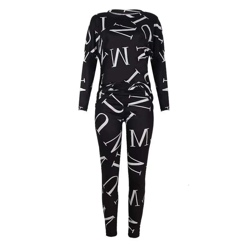 Casual Sweatsuit Two Pieces Set Off Shoulder Women Spring Letters Outfit Sports Suit Skin-friendly