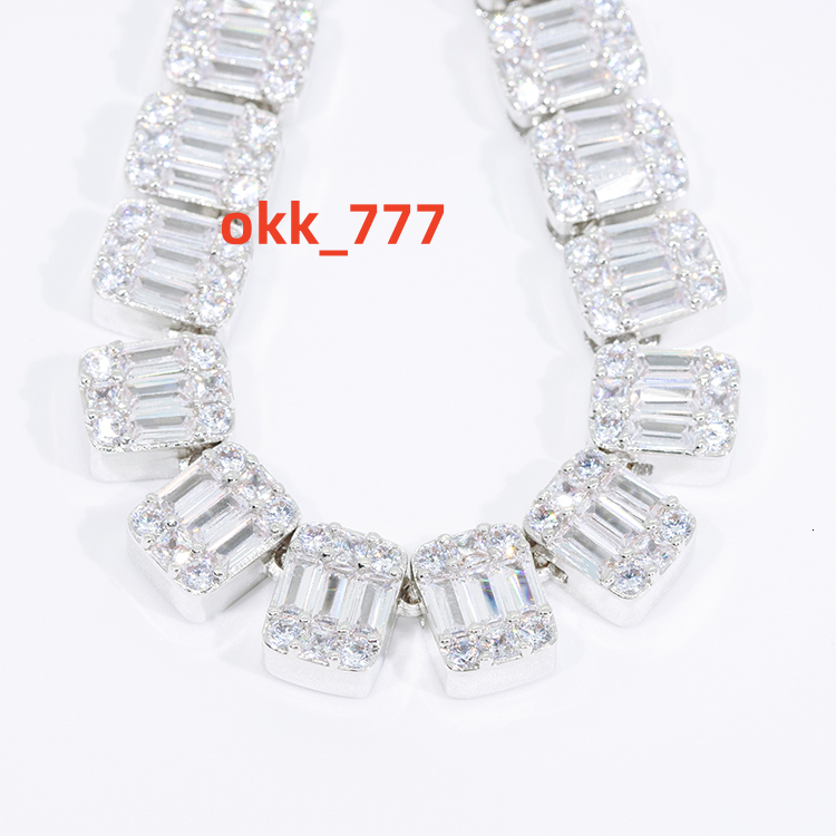 Hiphop GRA Certificate Luxury Baguette Moissanite 9mm Wide 925 Solid Silver Hip Hop Necklace Tennis Chain