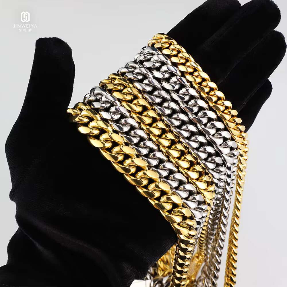 Hip Hop Necklace Men Chain Stainless Steel Necklace Solid Gold Hip Hop Miami Cuban Link Chain 18k14k Gold Chain