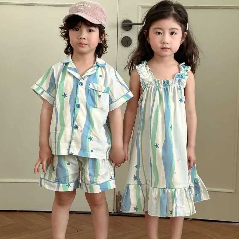 1-10 years old summer new brother and sisters dress girls cotton evening dress boys T-shirt+shorts 2PCS family suit S2548