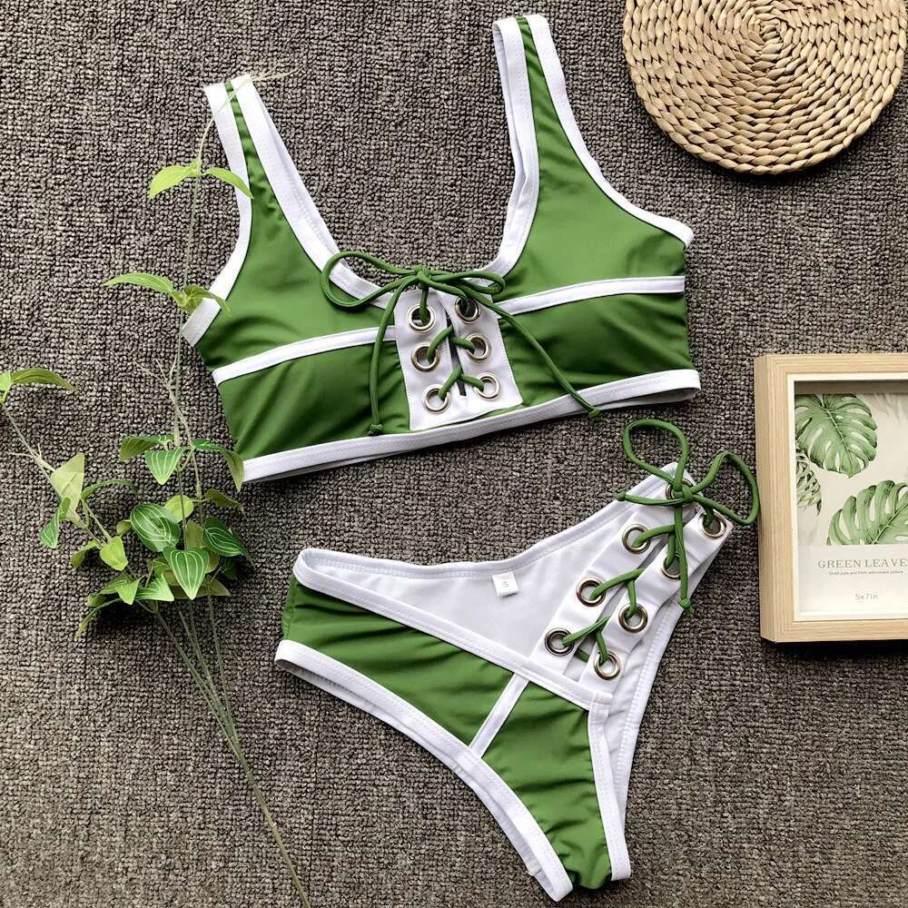 2 Colors Sexy Women Swimwear Swimsuit Rivet String Knotted Bikinis Set Bathing Suit Beach Cool Bikini Female Push Up New
