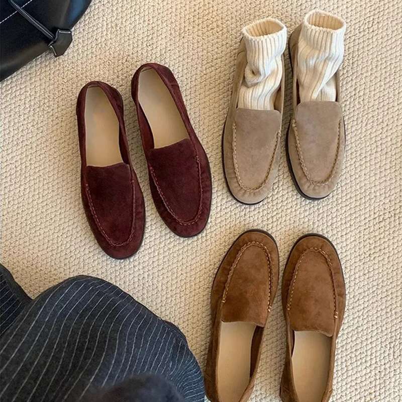 Leather Loafers Flat 2025 Design Suede Comfortable Flats Women's Casual Shoes